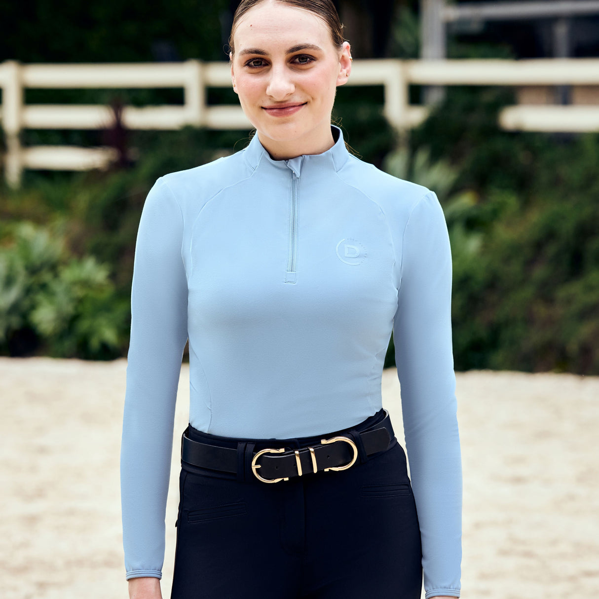 Dublin Ladies Brushed Long Sleeve Riding Top #colour_blue-fog