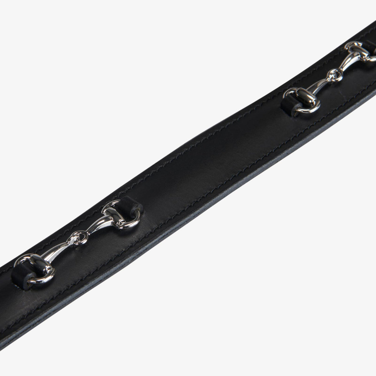 Equestro Leather Belt With Snaffle Bits #colour_black-silver
