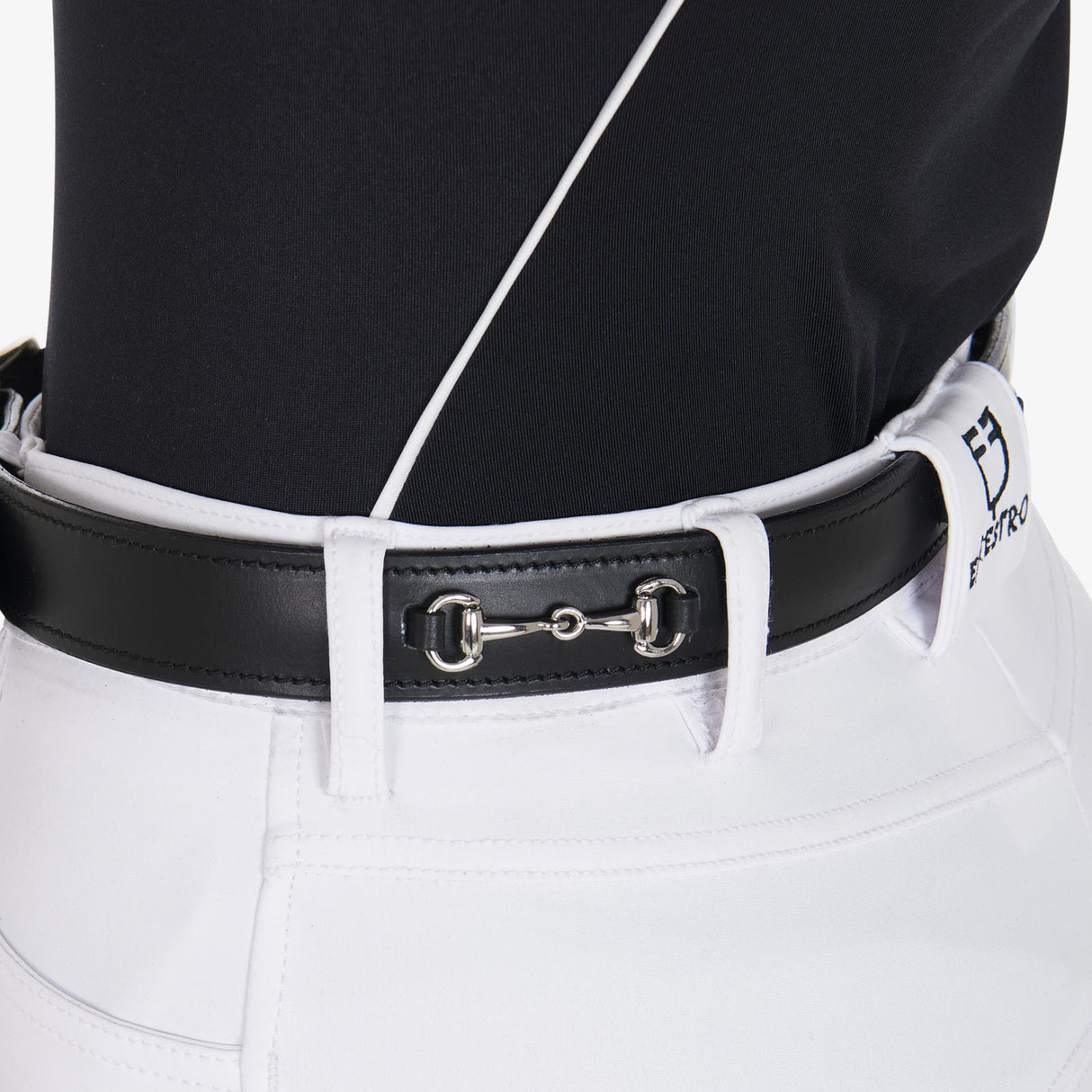 Equestro Leather Belt With Snaffle Bits #colour_black-silver