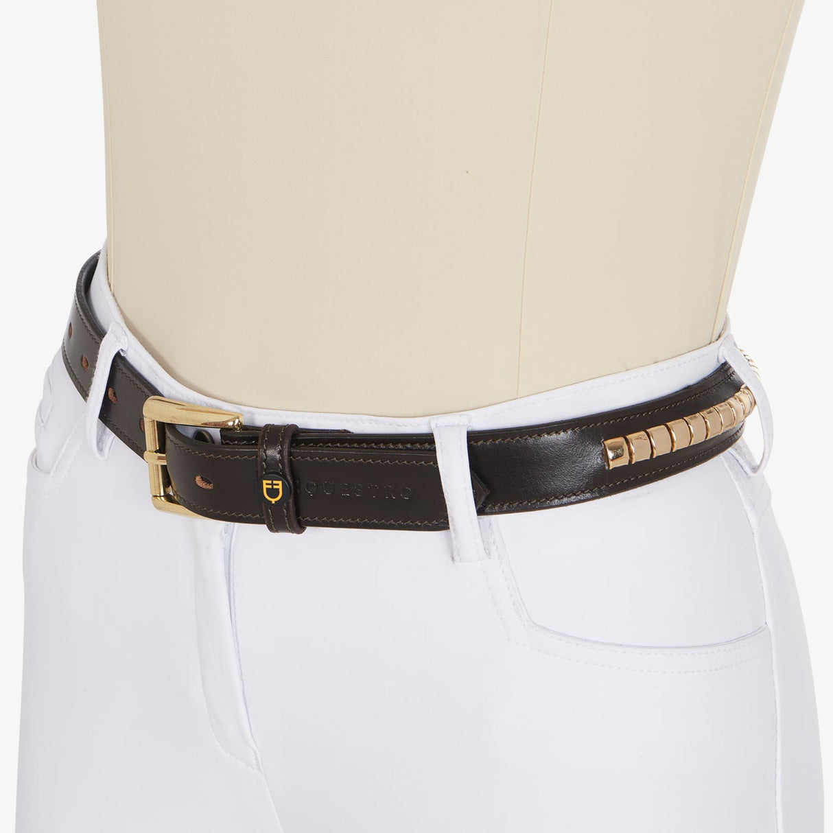 Equestro Leather Belt With Silver Clincher #colour_brown-gold