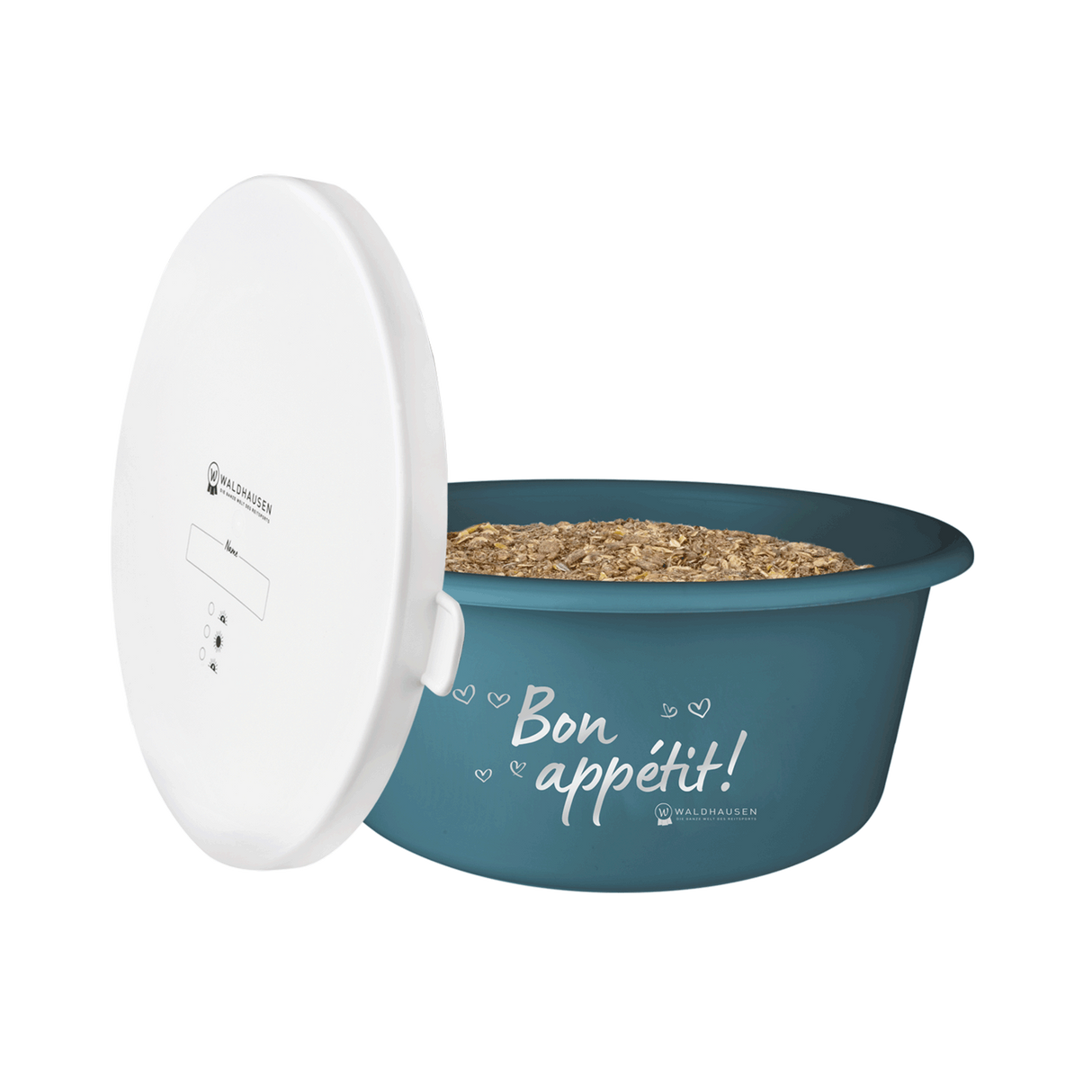 Waldhausen Feeding Bowl "Bon Appétit!" With Lid #colour_petrol-blue