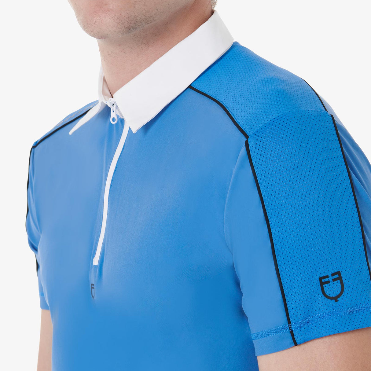 Equestro Men’S Short Sleeve Polo Shirt With Zip And Mesh Trim #colour_blue