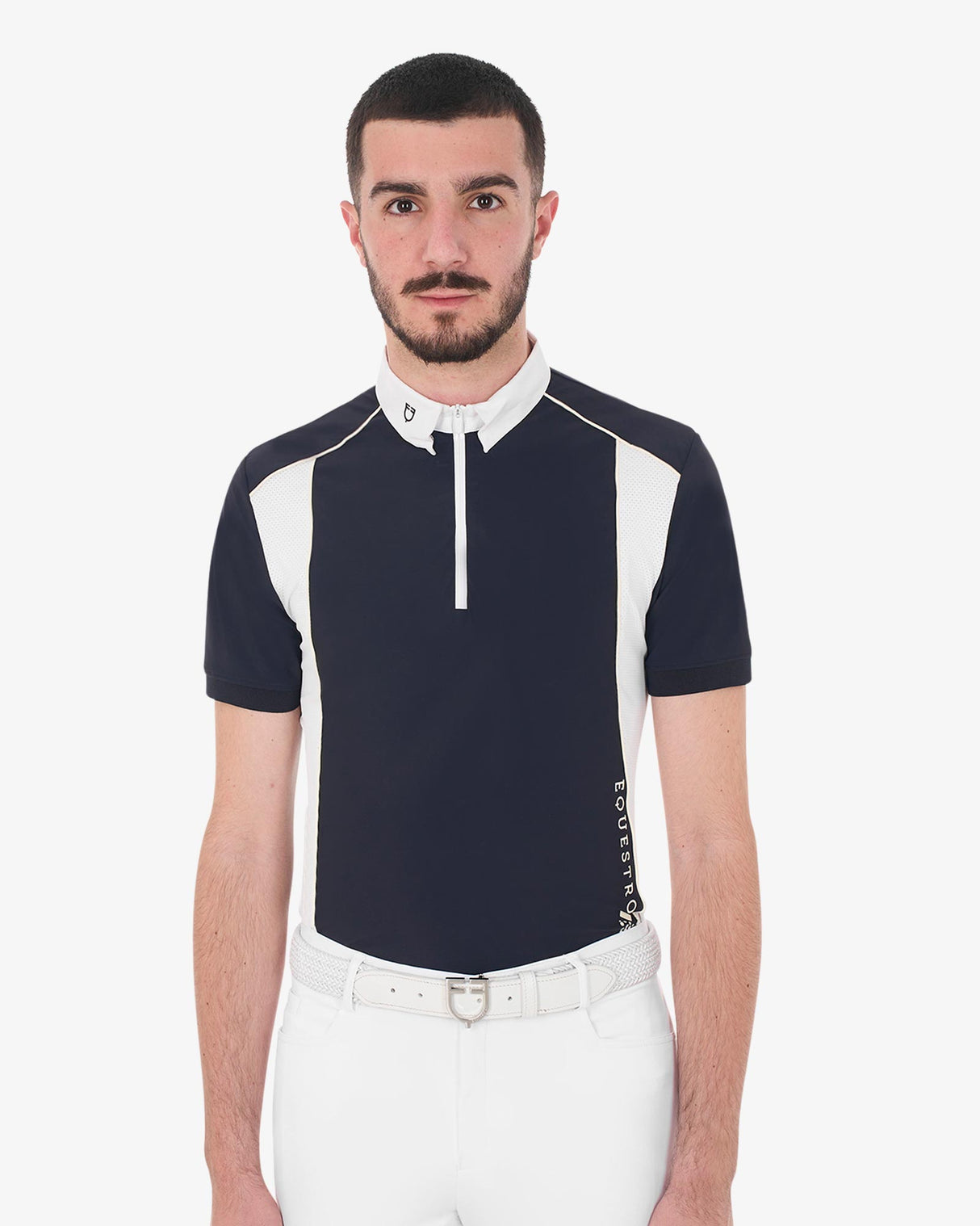 Equestro Men's Slim Fit Polo Shirt In Technical Fabric With Piping #colour_blue-white
