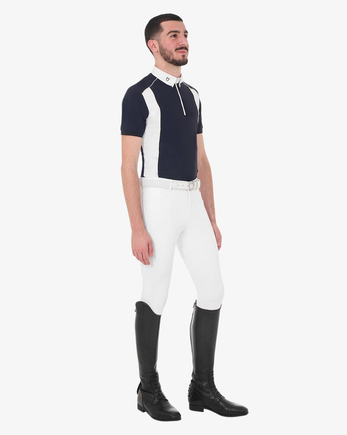 Equestro Men's Slim Fit Polo Shirt In Technical Fabric With Piping #colour_blue-white