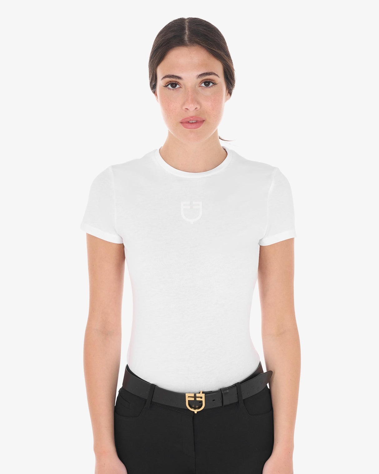 Equestro Women's Basic T-Shirt With Tone-On-Tone Logo #colour_white