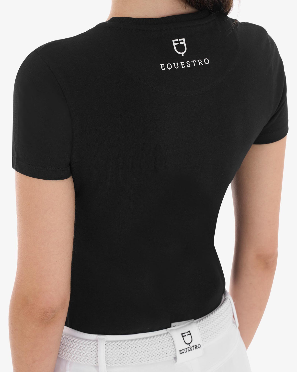 Equestro Women's Monaco Cotton T-Shirt With Rhinestones #colour_black