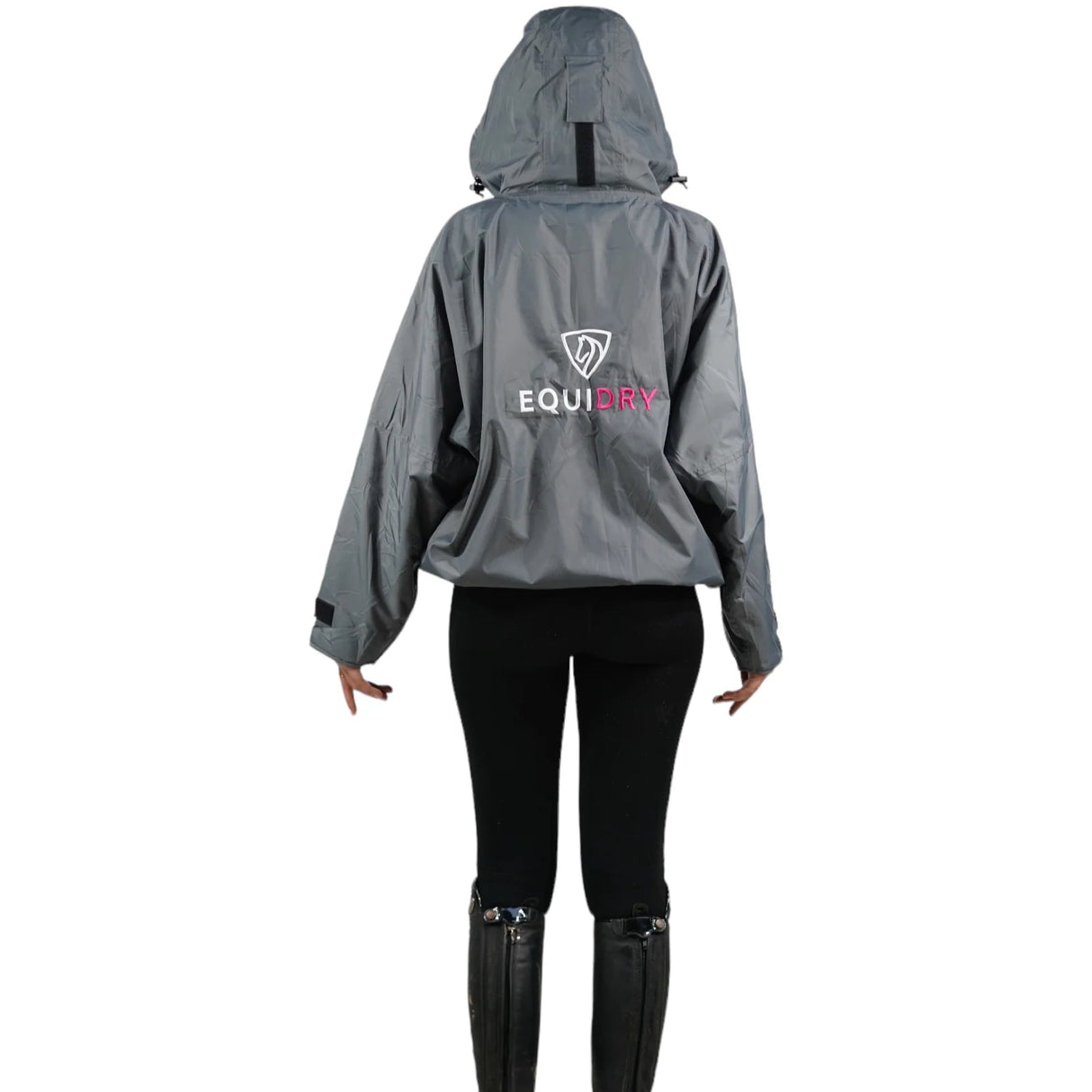 EQUIDRY Women's Thin Fleece Shortie #colour_grey-peacock-pink