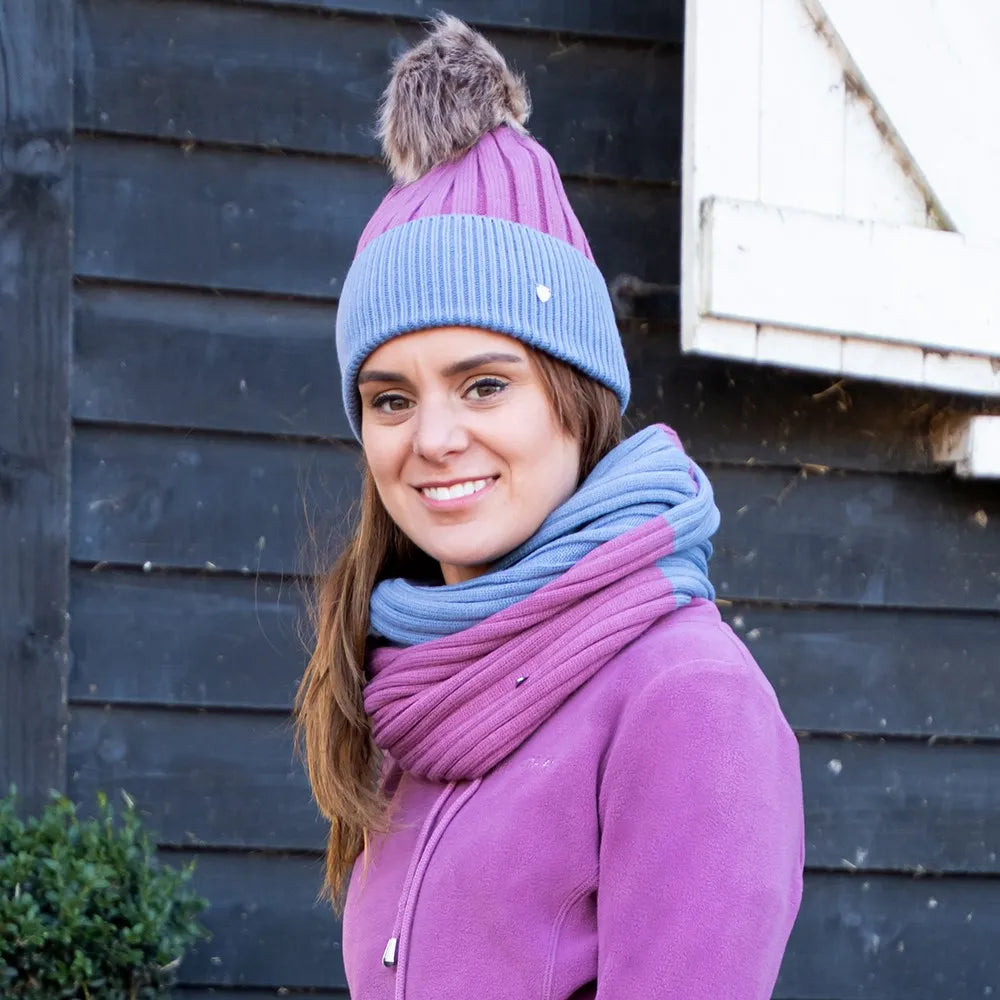 Hy Equestrian Synergy Luxury Bobble Hat and Snood Bundle #colour_
grape/rviera