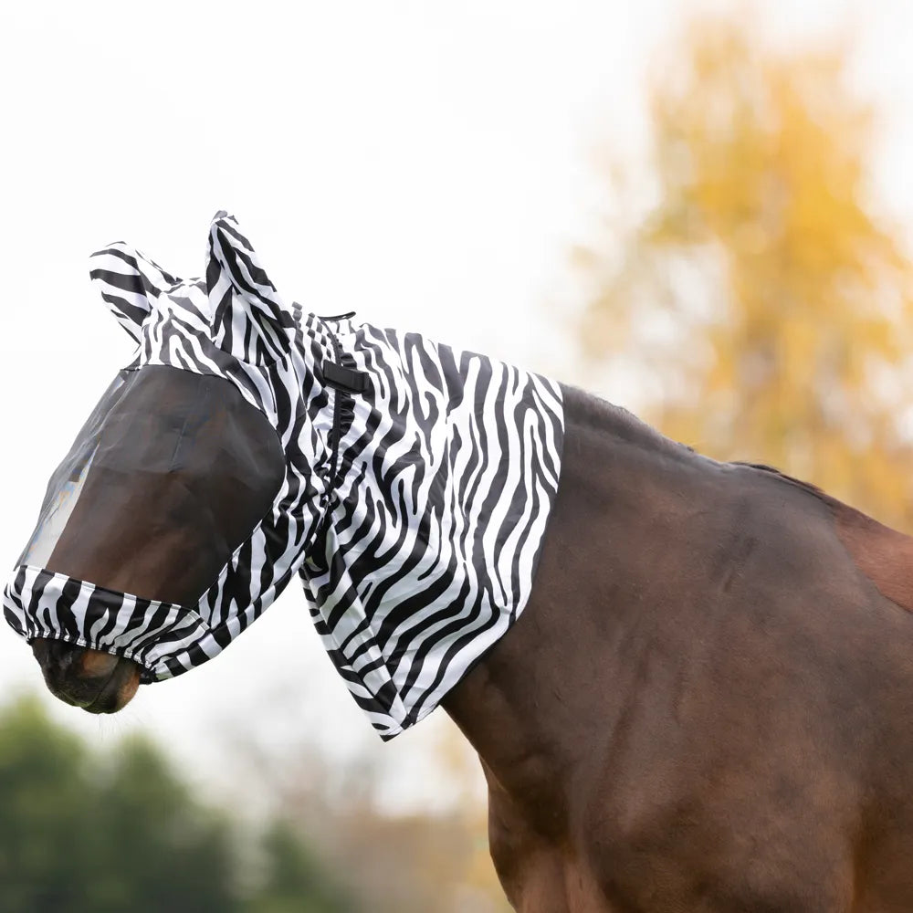 Hy Equestrian Sweet Itch Zebra Fly Mask #colour_black-white