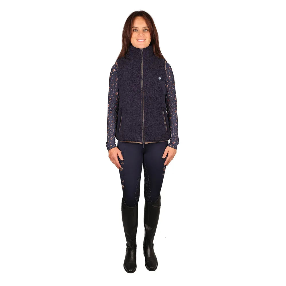 Hy Equestrian Ladies Elevate Country Teddy Fleece Gilet #colour_navy