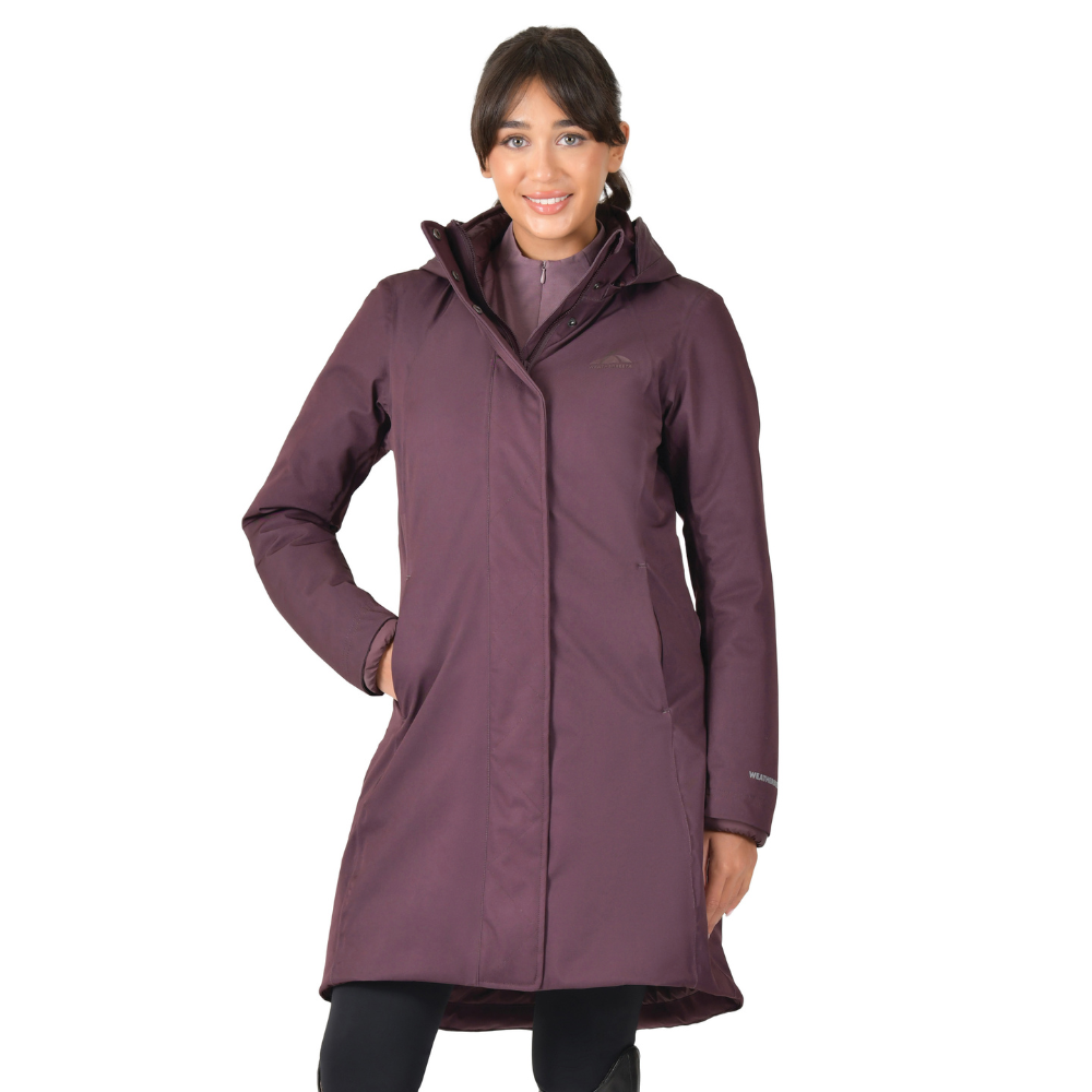 Weatherbeeta Ladies All Purpose Waterproof Longline Equestrian Jacket #colour_mulberry