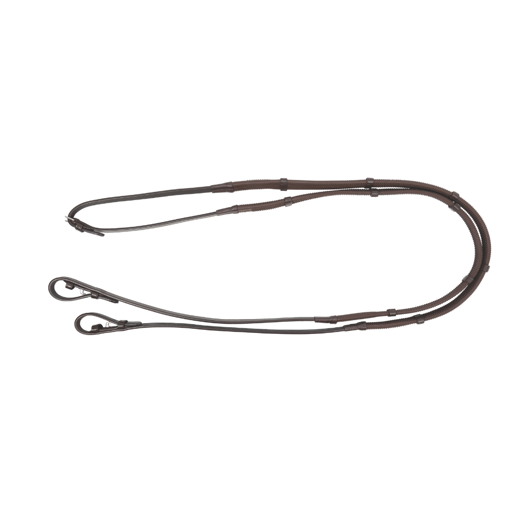 ProPresicce Softy Grip Rubber Reins with Stoppers by Hy Equestrian #colour_brown