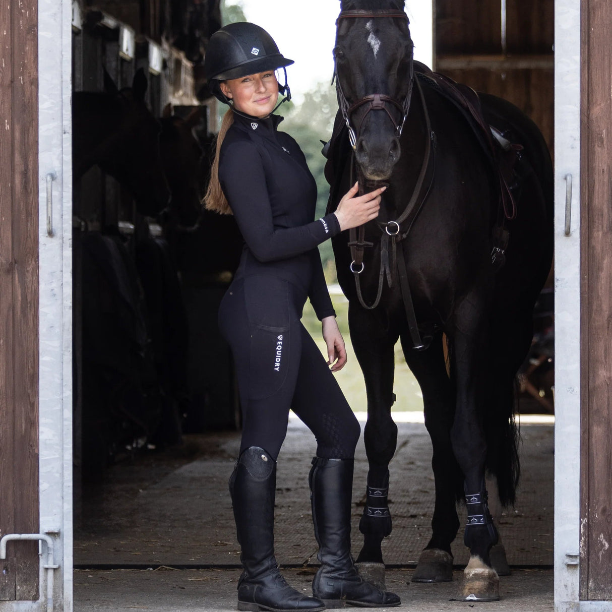 EQUIDRY Women's Water Repellent Leggings #colour_black-white