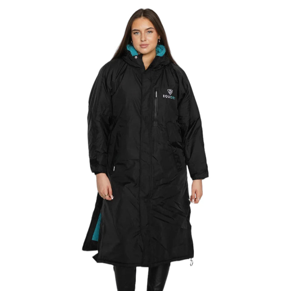 EQUIDRY Women's Thick Fleece Evolution Fixed Hood #colour_black-turquoise
