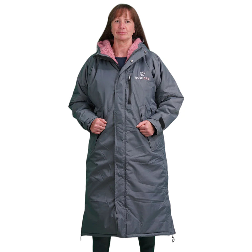 EQUIDRY Women's Thick Fleece Evolution Fixed Hood #colour_grey-pale-pink