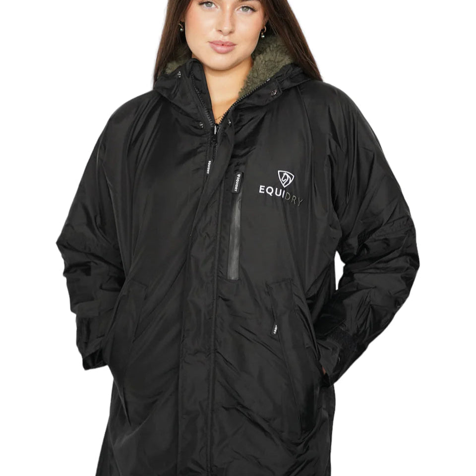 EQUIDRY Women's Thick Fleece Evolution Fixed Hood #colour_black-olive