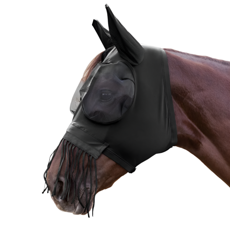 Waldhausen Puck Fly Mask With Nose Fringes #colour_black