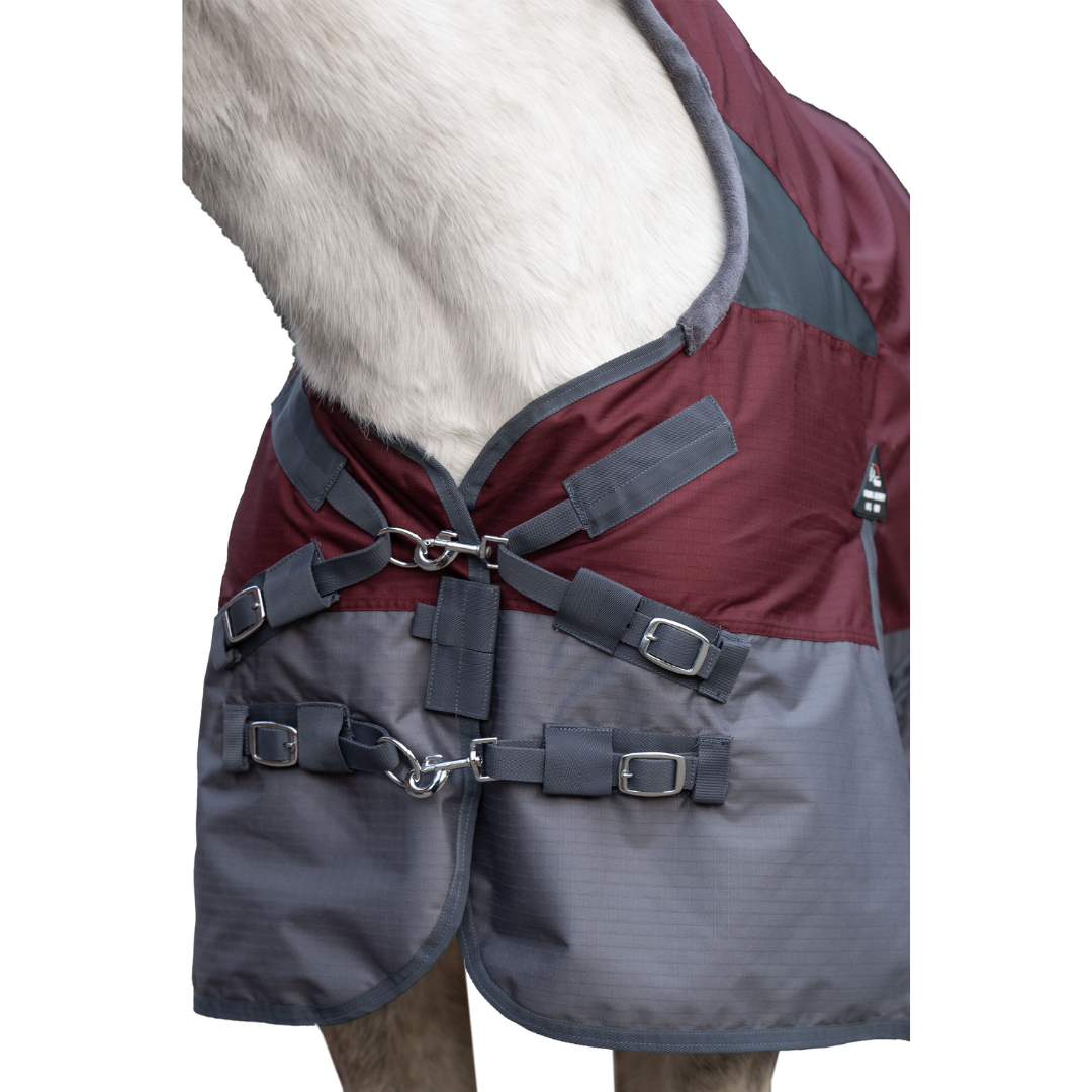 HKM 600D 100g High Neck Turnout Rug -Yukon- #colour_darkred-grey