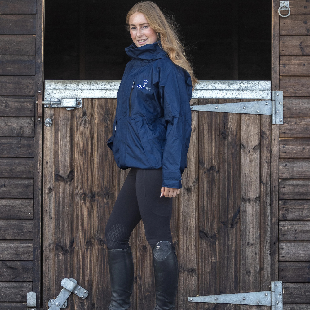 EQUIDRY Women's Shortie Mesh Lining Mac #colour_navy