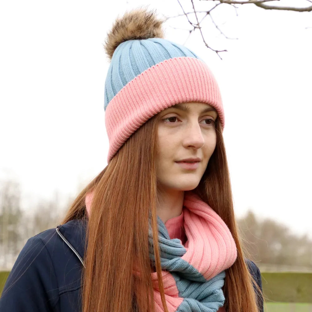 Hy Equestrian Synergy Luxury Bobble Hat and Snood Bundle #colour_aqua-rose