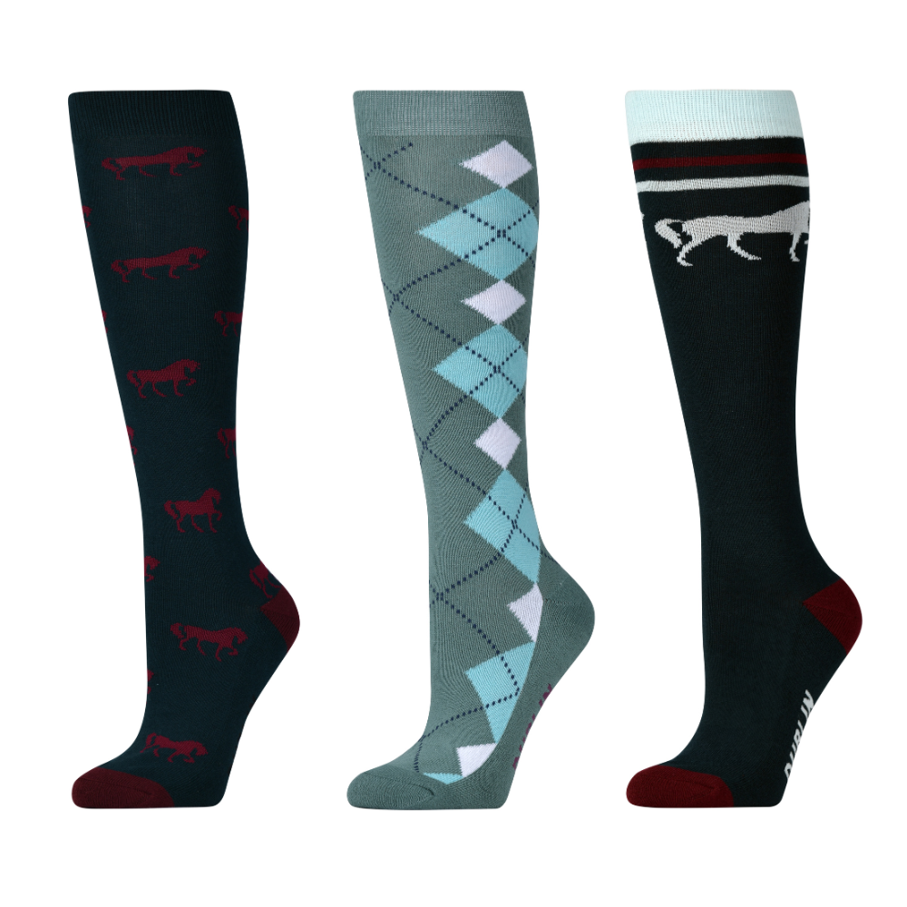 Dublin 3 Pack Socks Adults #colour_emerald-green-horses