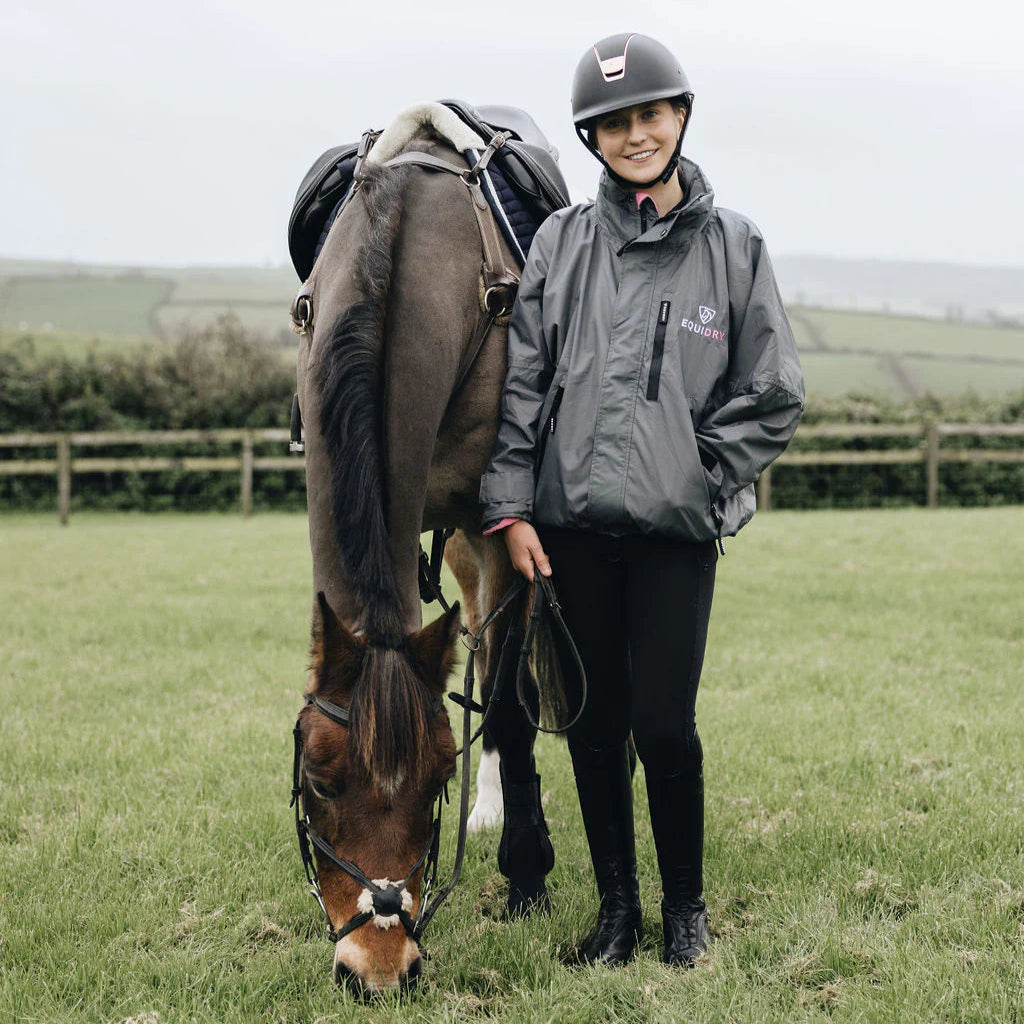 EQUIDRY Children's Thin Fleece Shortie #colour_grey-penelope-pink