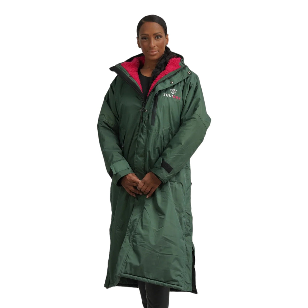 EQUIDRY Women's Thick Fleece Evolution Fixed Hood #colour_black-forest-green-peacock-pink