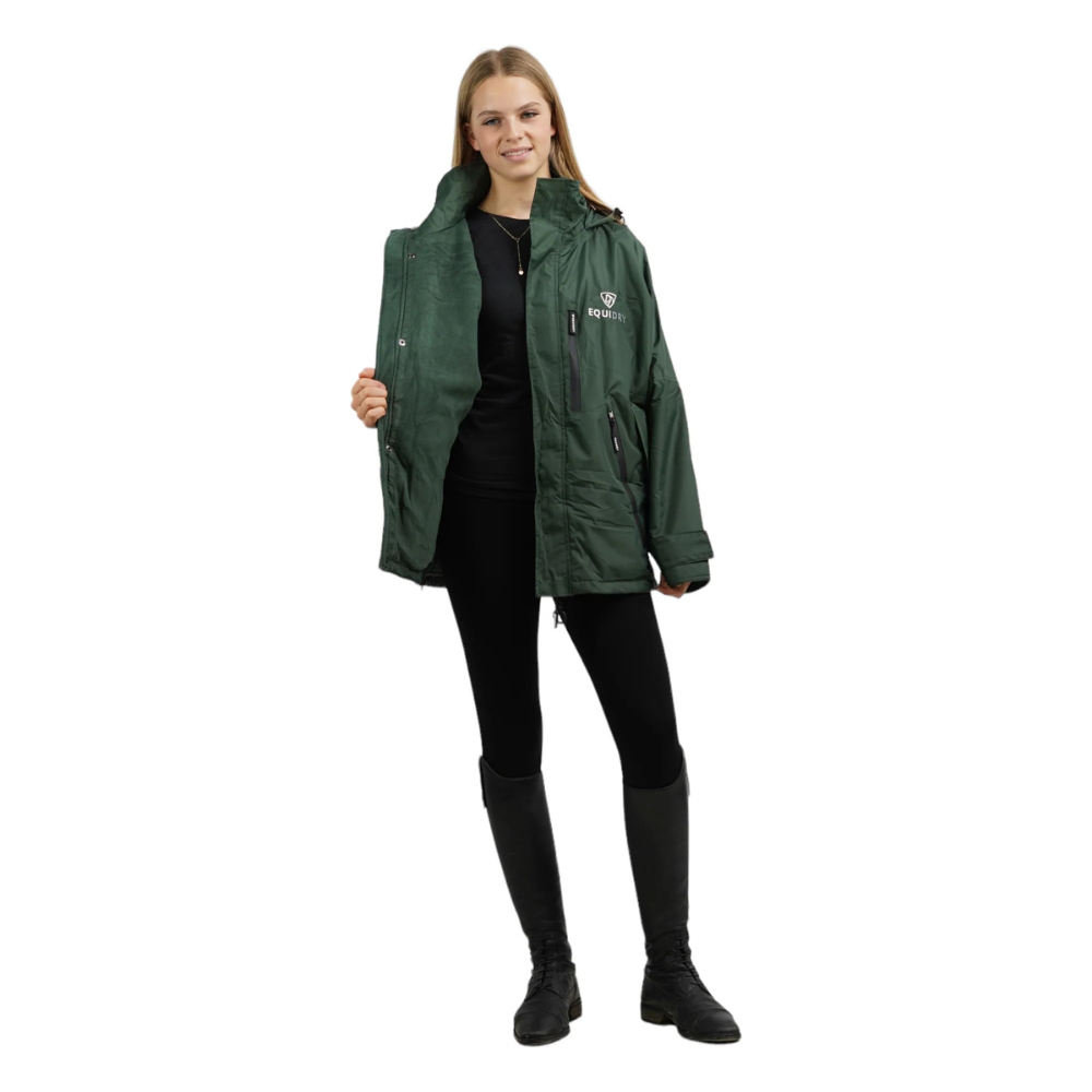 EQUIDRY Women's Thin Fleece Shortie #colour_black-forest-green