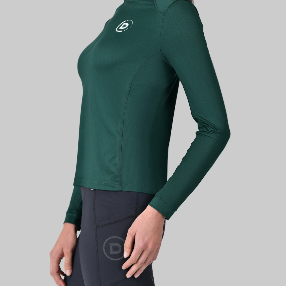 Dublin Ladies Breathable Long Sleeve Riding Top #colour_dark-emerald-green