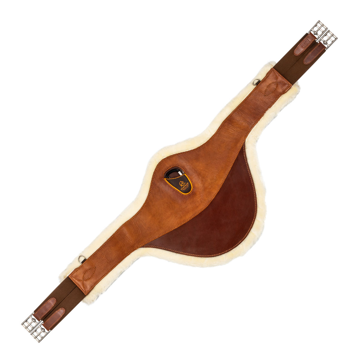 Acavallo Jumping Stud Guard Girth Removable Faux Sheepskin #colour_cognac