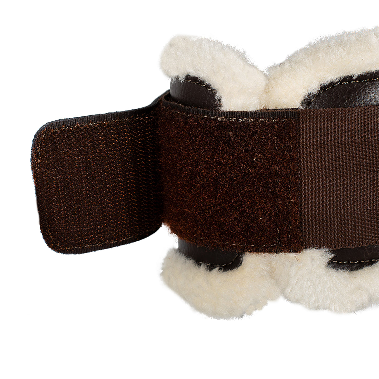 Acavallo Jumping Fetlock Boots Faux Sheepskin & Hook-And-Loop Closure #colour_brown