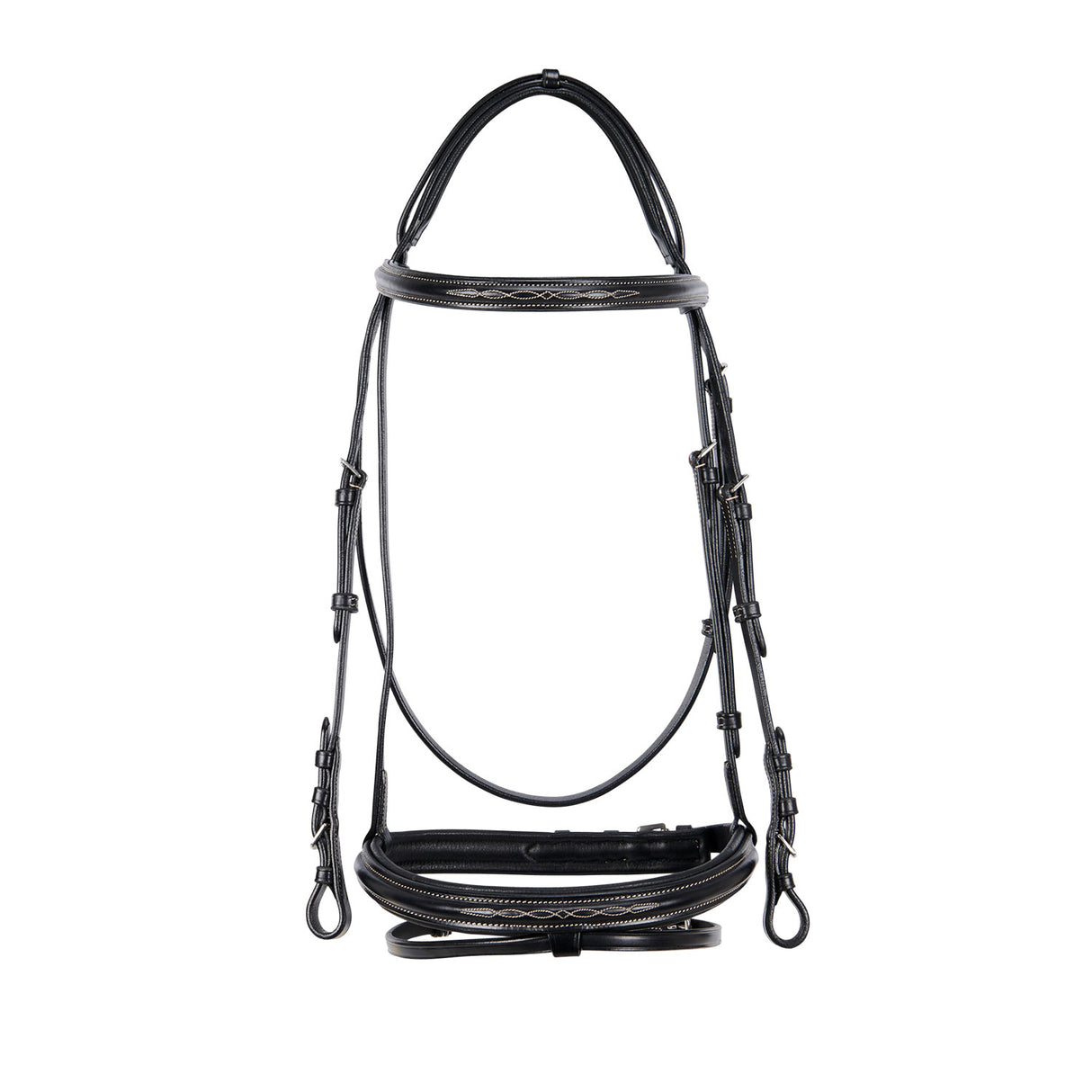 Equestro Leather English Bridle With Embroideries #colour_black