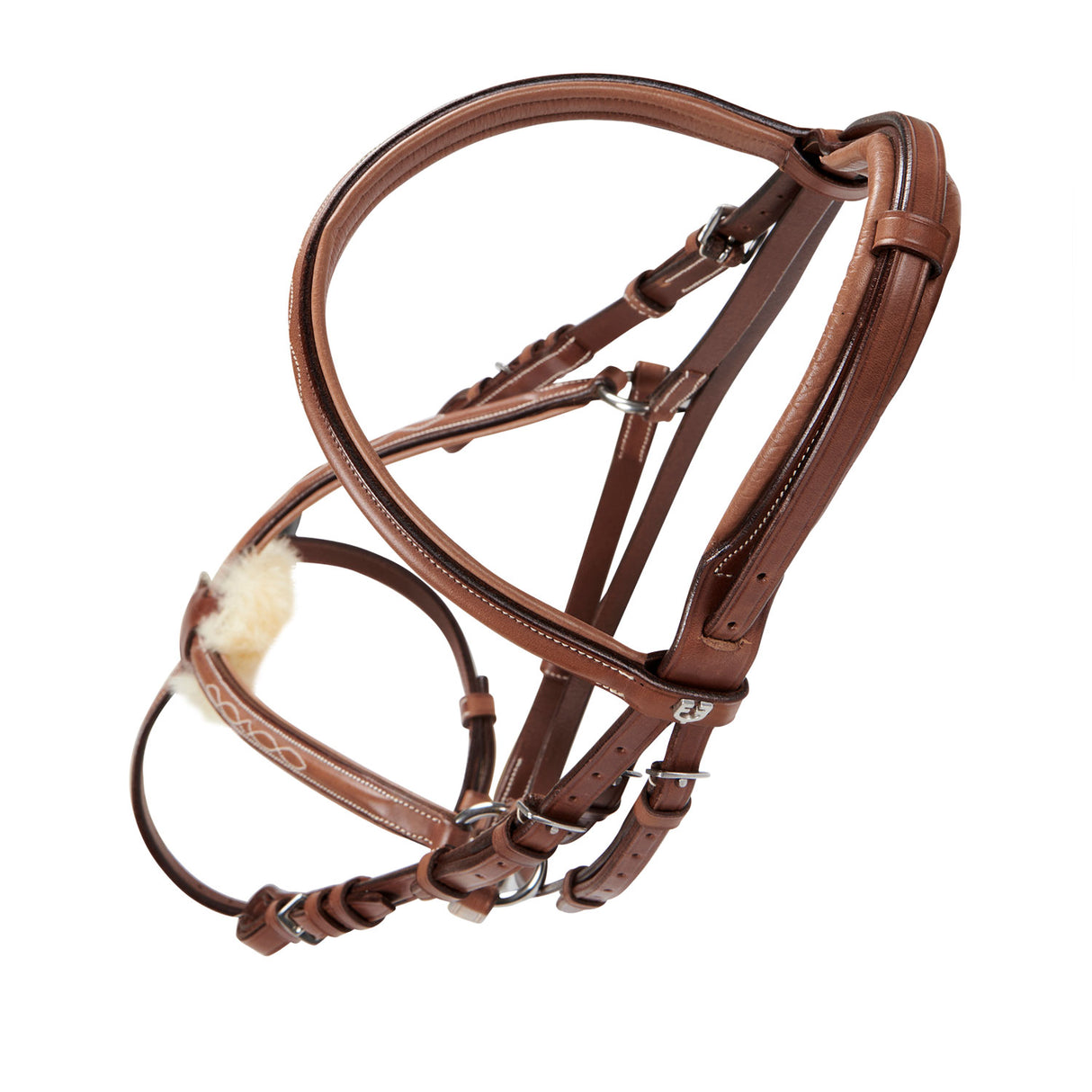 Equestro Bridle With Mexican Noseband And Synthetic Sheepskin #colour_cognac