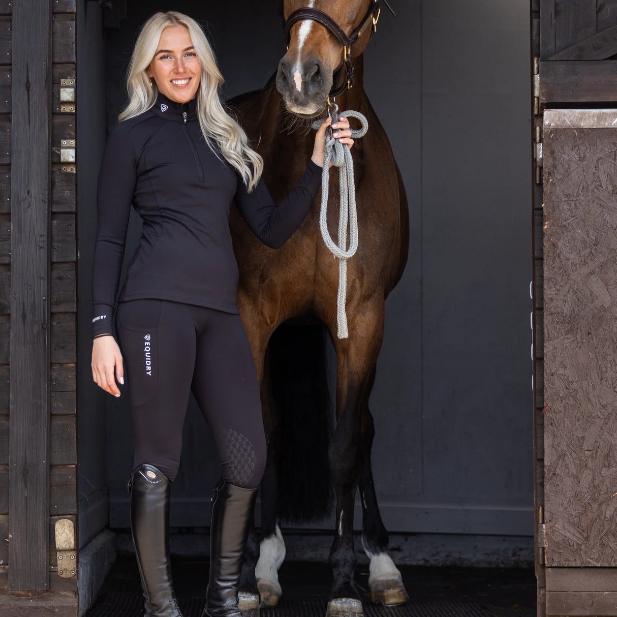 EQUIDRY Women's Water Repellent Leggings #colour_black-white