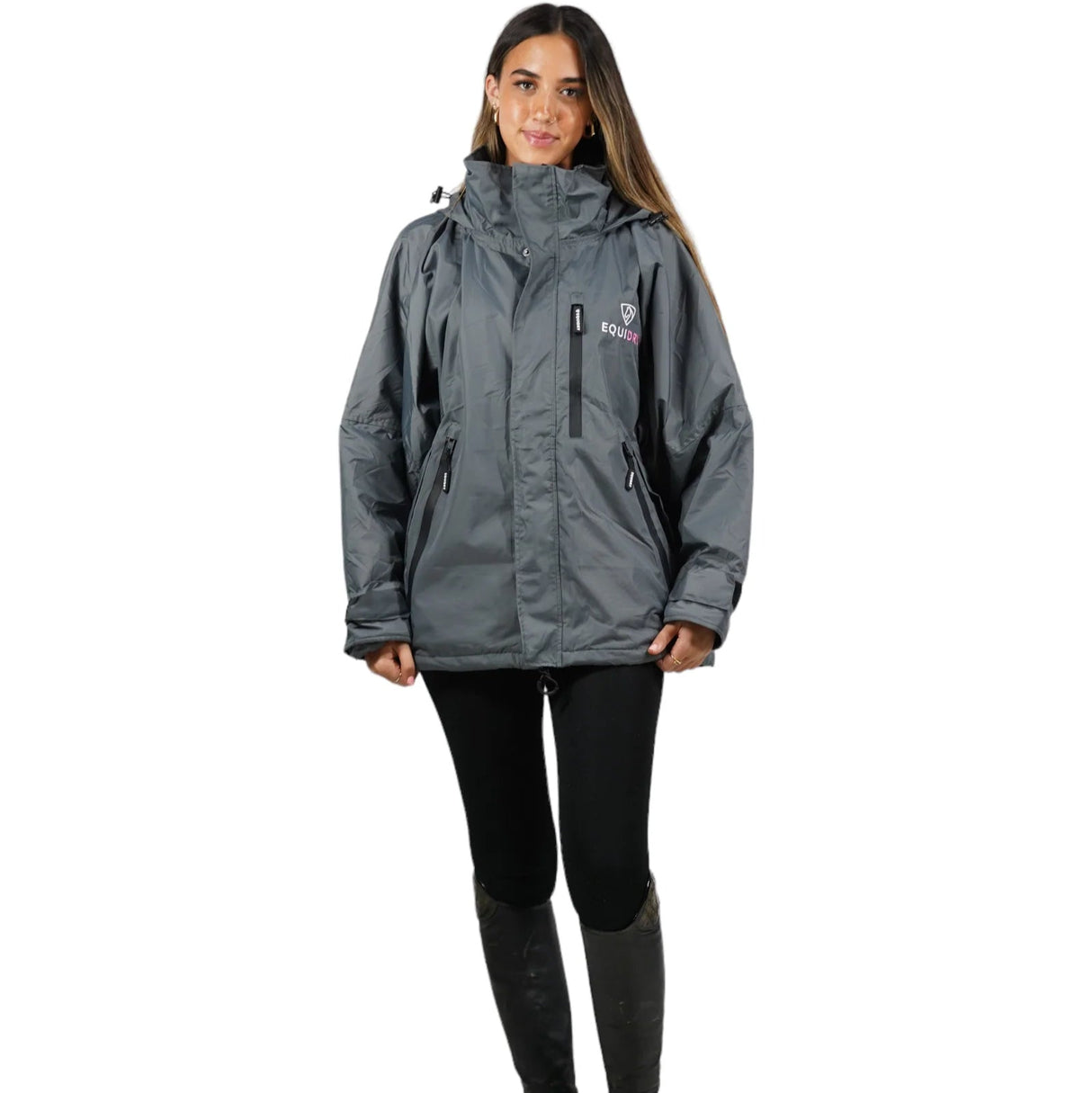 EQUIDRY Women's Thin Fleece Shortie #colour_grey-peacock-pink