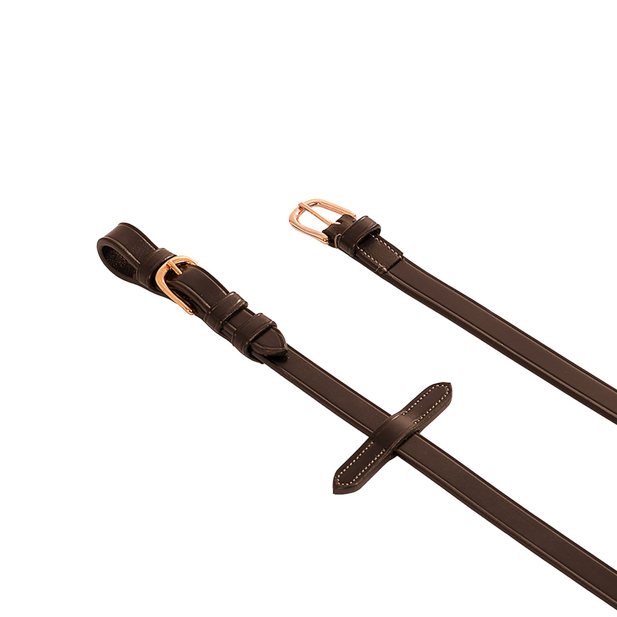 Equestro Leather And Rubber Reins For English Bridle With Rose Gold Buckles