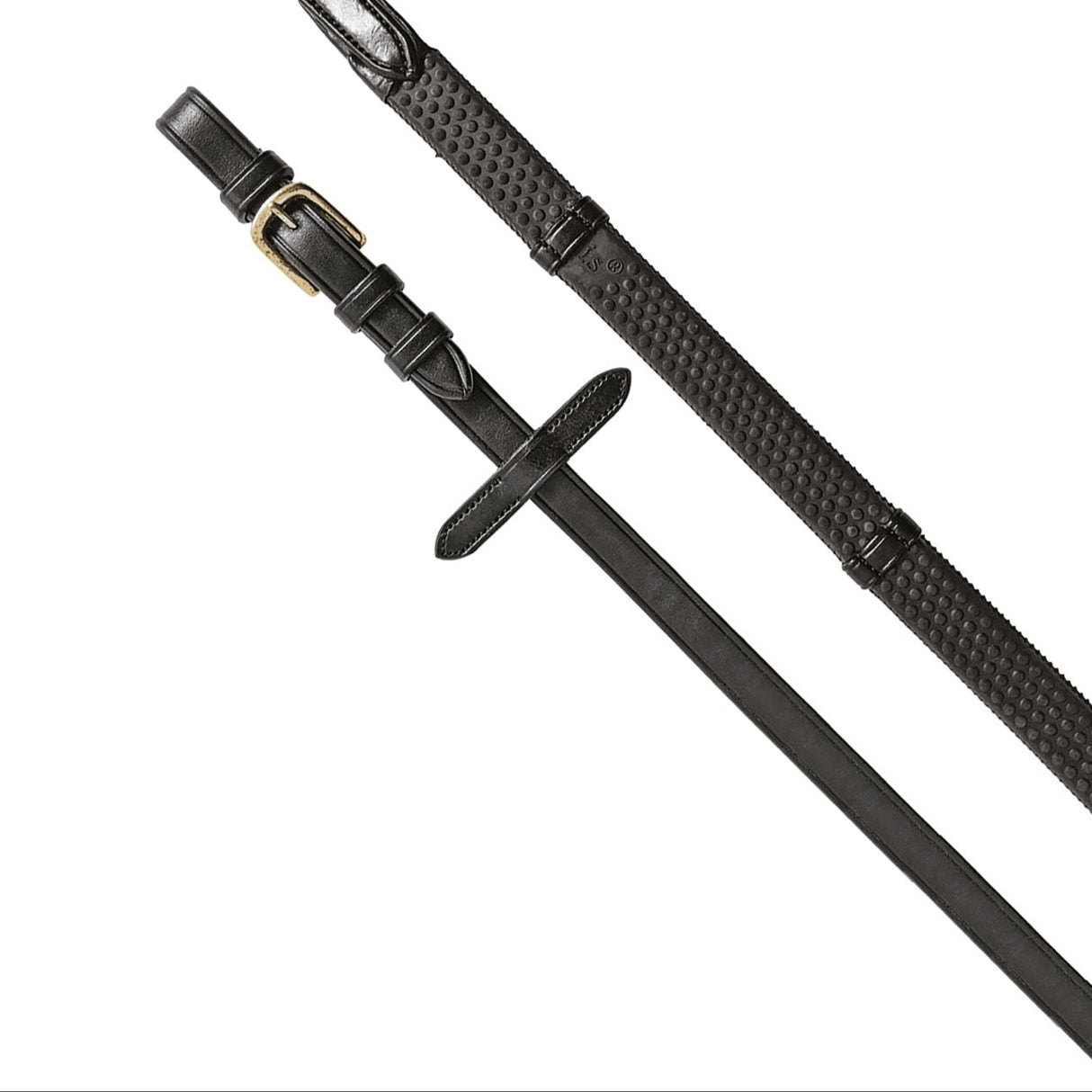 Equestro Reins For English Bridle With Brass-Plated Buckles #colour_black