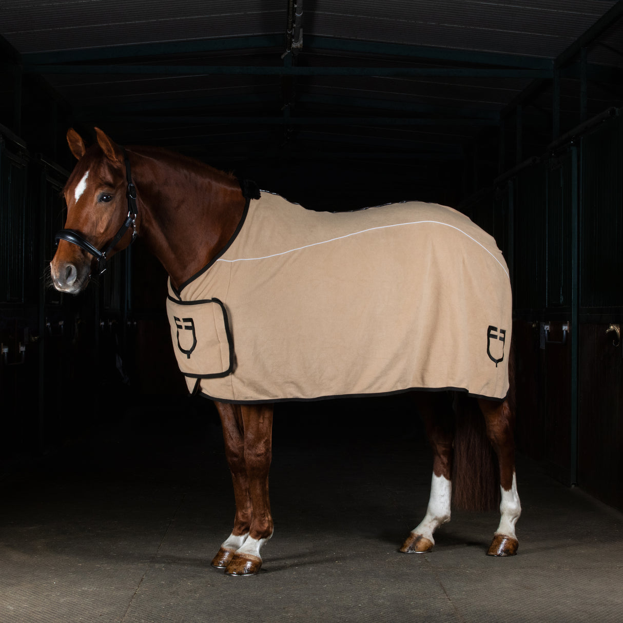 Equestro Fleece Rug With Flap Front Closure #colour_beige