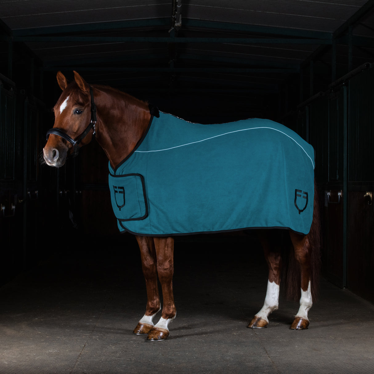 Equestro Fleece Rug With Flap Front Closure #colour_green