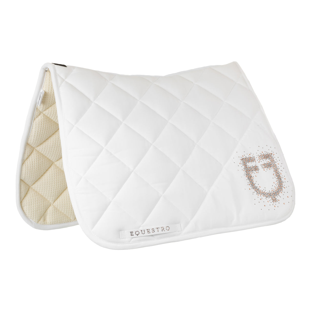 Equestro Dressage Saddle Pad With Rhinestone Logo #colour_white