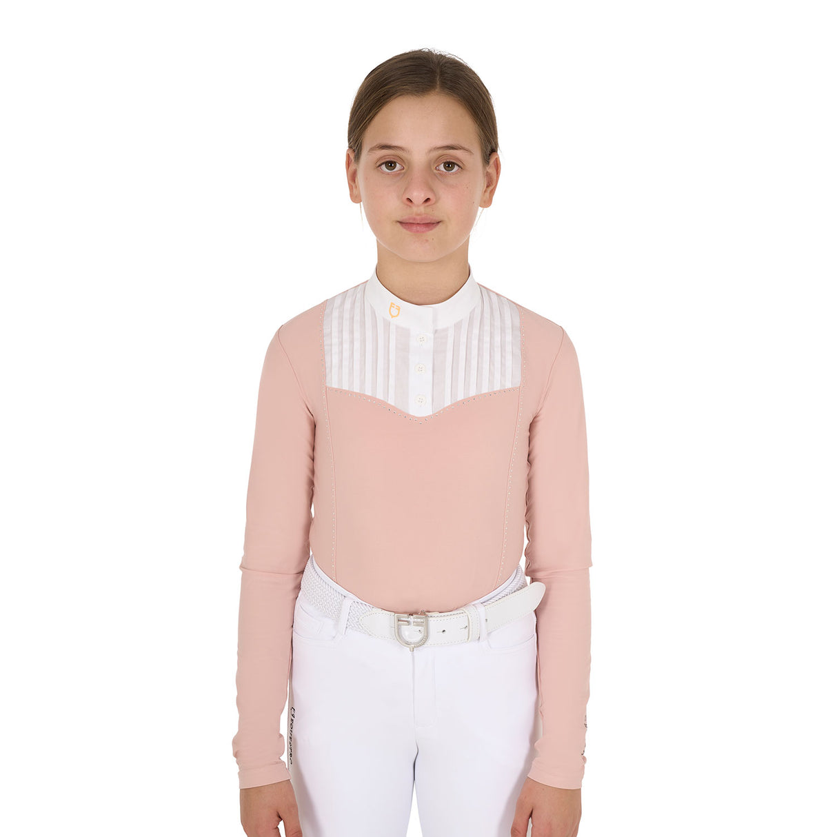 Equestro Girls' Slim Fit Competiton Polo Shirt Rhinestones #colour_pink