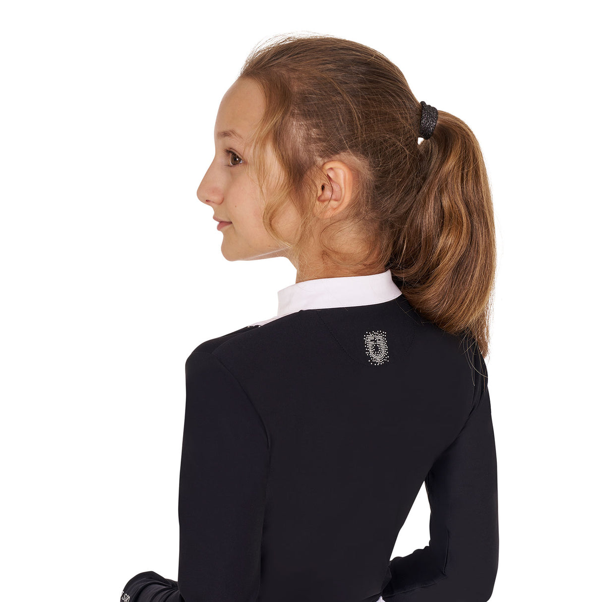 Equestro Girls' Slim Fit Competiton Polo Shirt Rhinestones #colour_black
