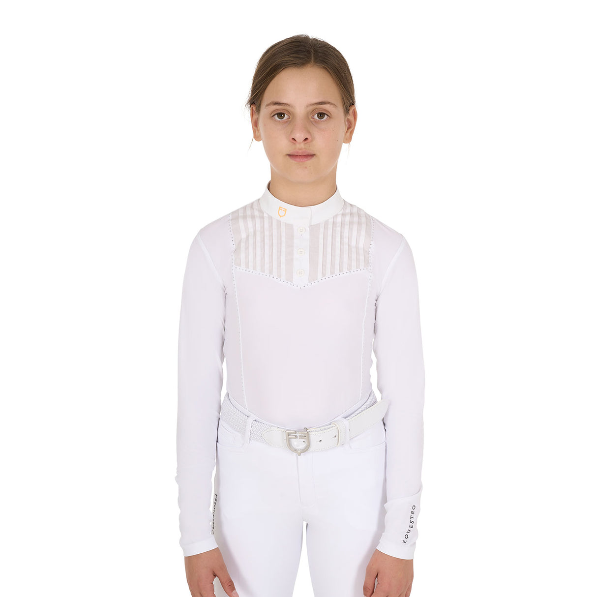 Equestro Girls' Slim Fit Competiton Polo Shirt Rhinestones #colour_white