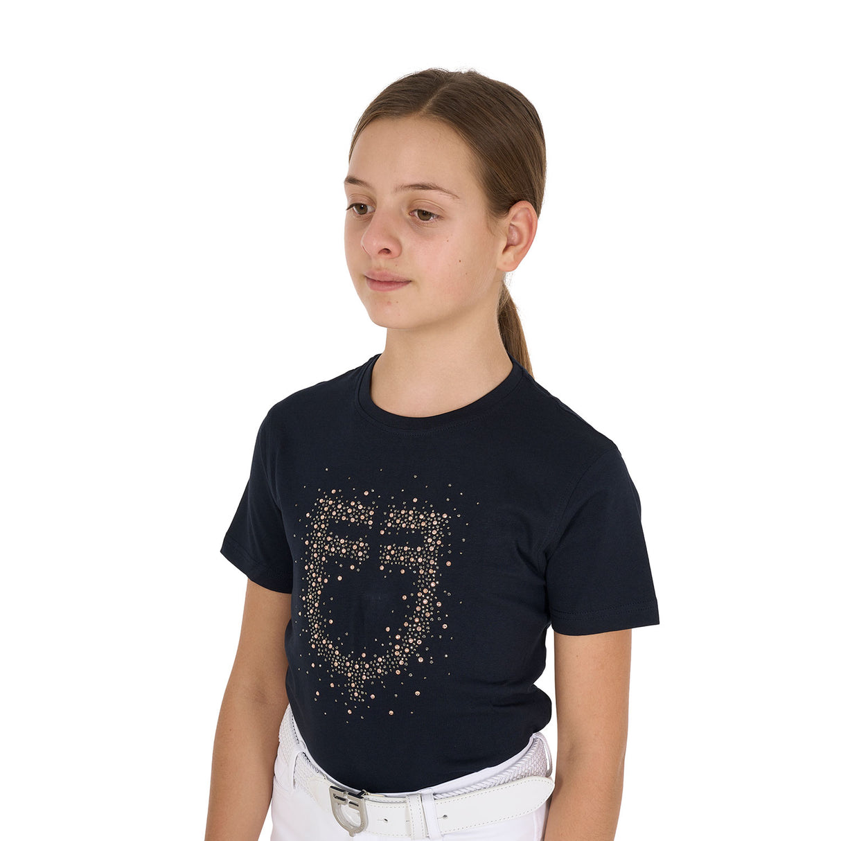 Equestro Girls' Slim Fit T-Shirt Rose Glitter Logo #colour_navy