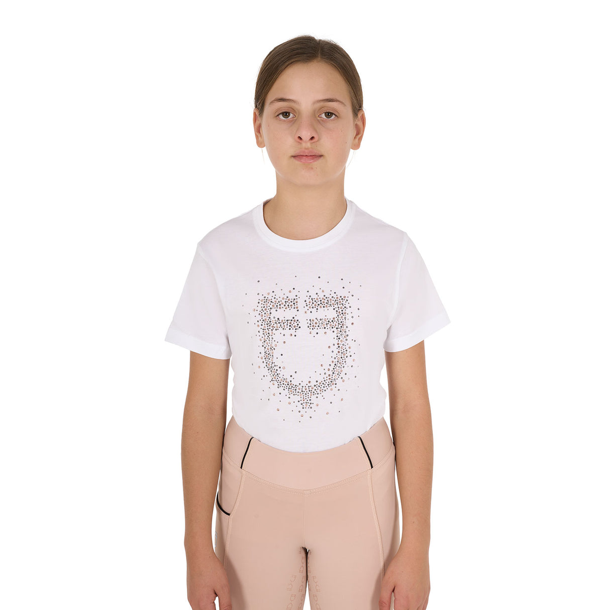 Equestro Girls' Slim Fit T-Shirt Rose Glitter Logo #colour_white