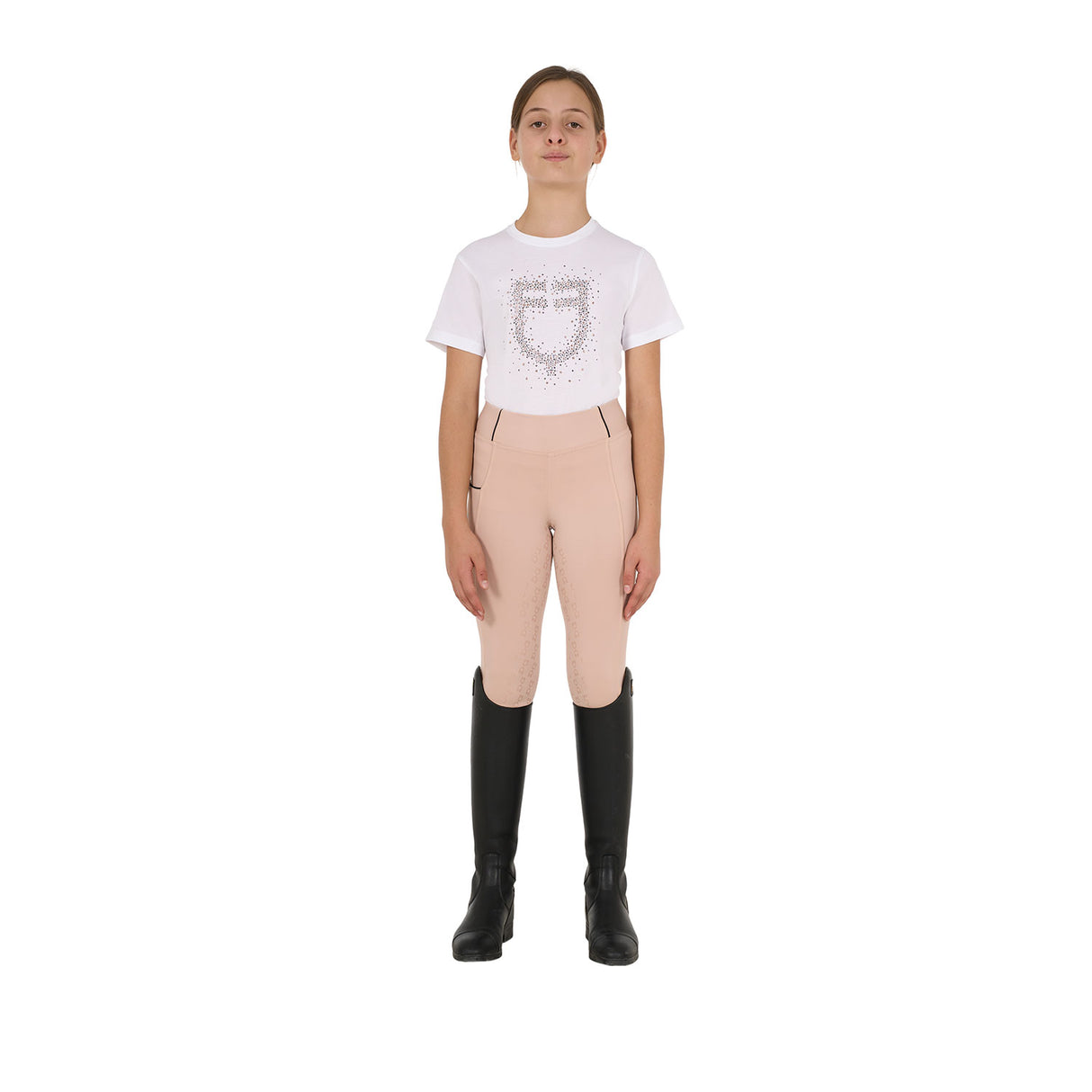 Equestro Girls' Slim Fit T-Shirt Rose Glitter Logo #colour_white