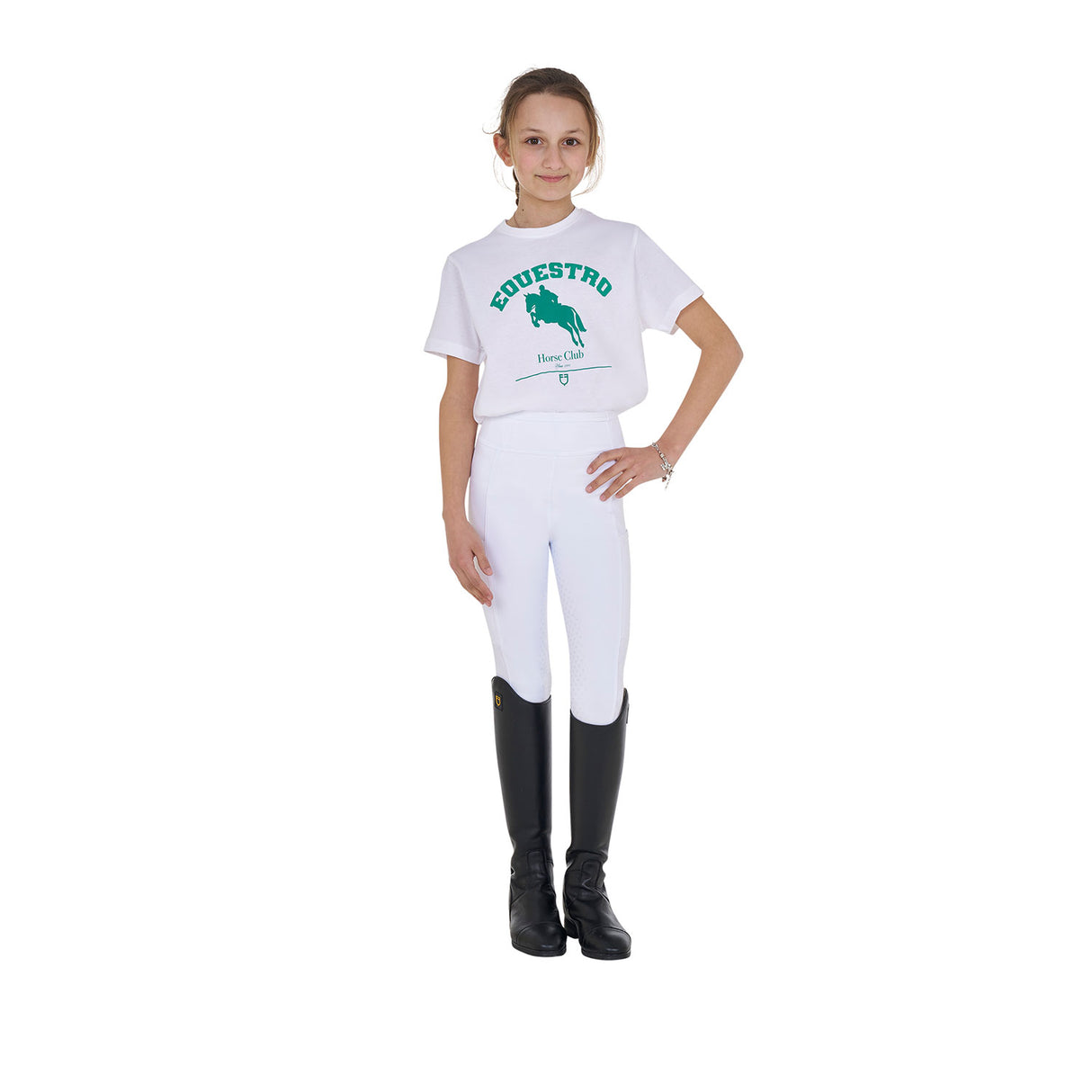 Equestro Girls' Jumping Horse Club Cotton T-Shirt #colour_white