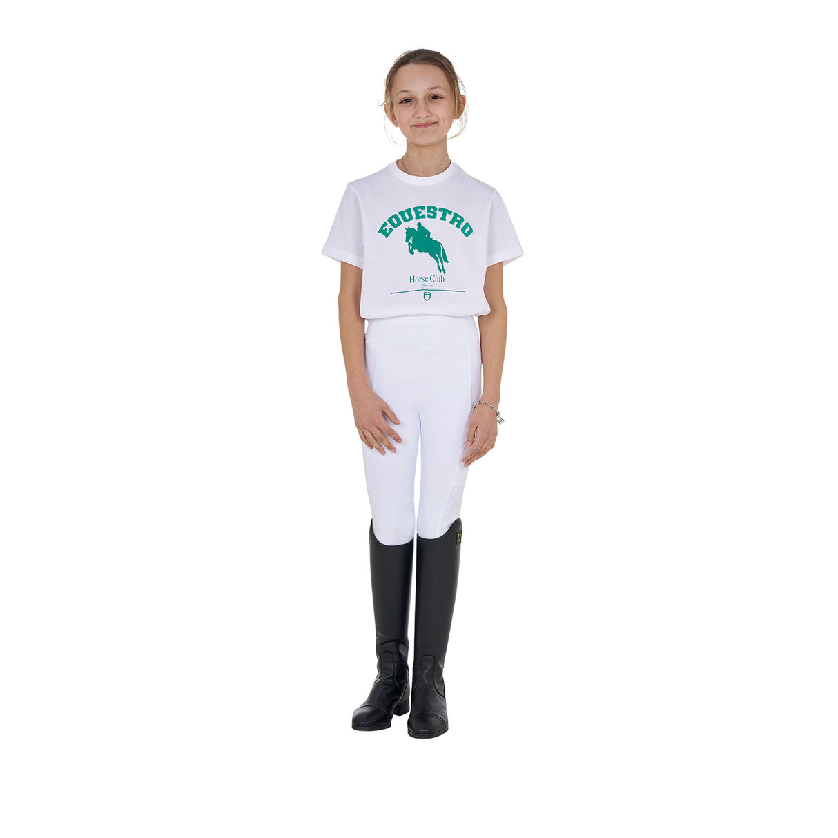 Equestro Girls' Jumping Horse Club Cotton T-Shirt #colour_white