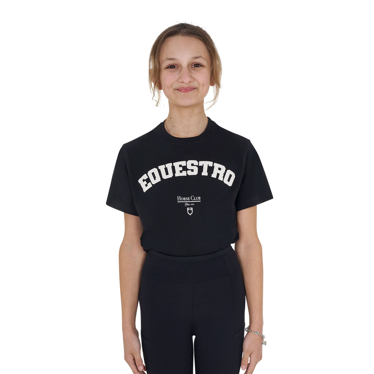 Equestro Girls' Horse Club Cotton T-Shirt #colour_black