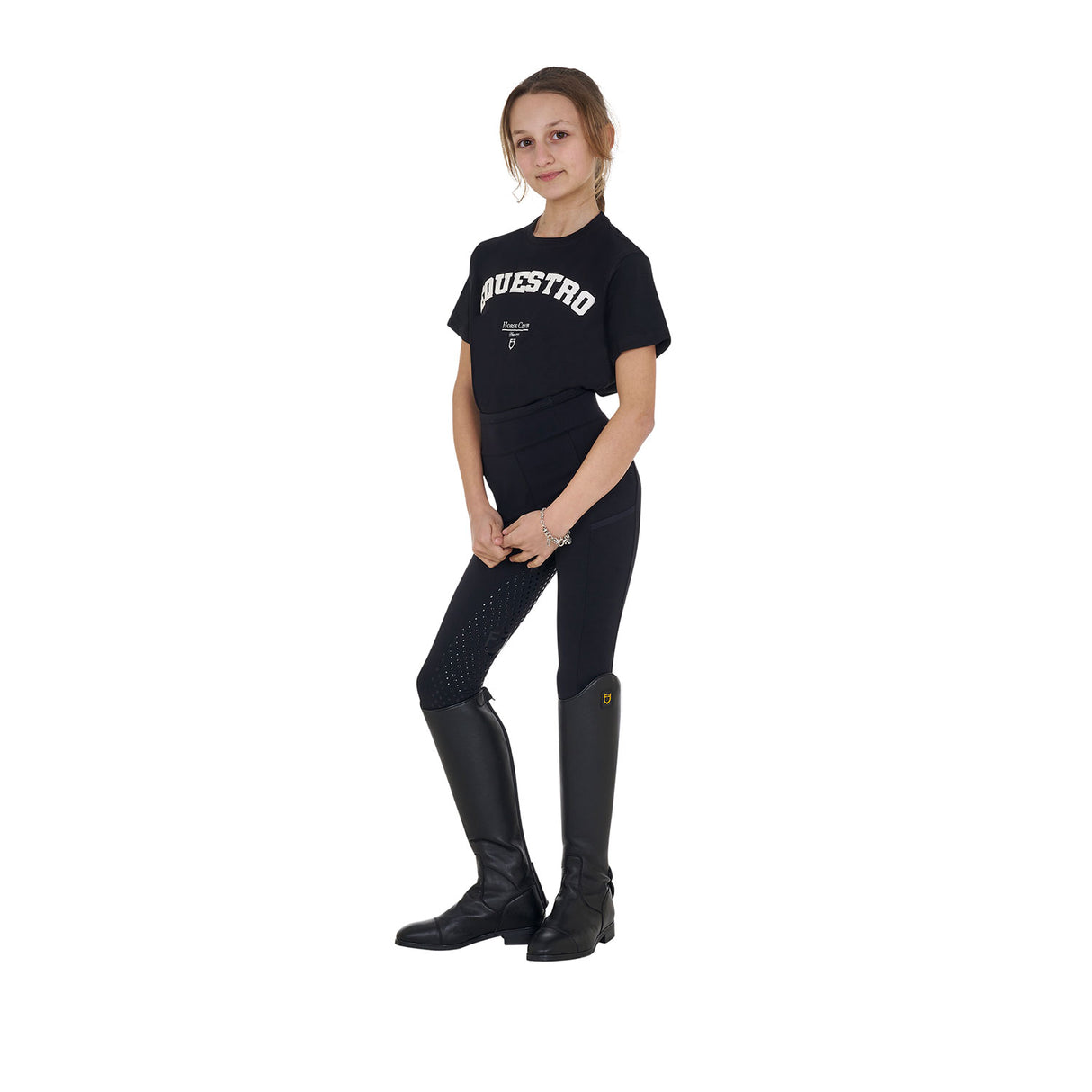 Equestro Girls' Horse Club Cotton T-Shirt #colour_black